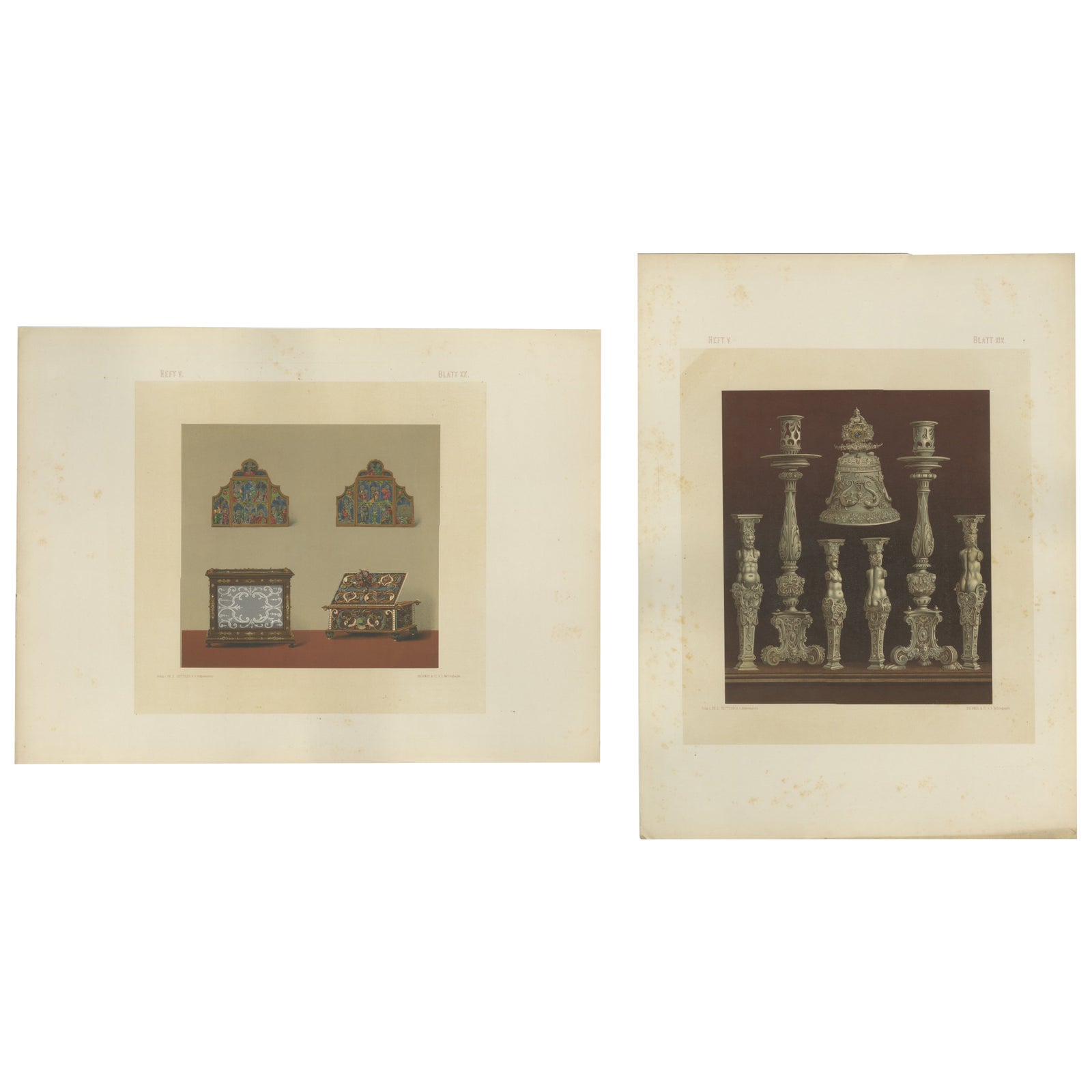 Pair Bavarian Royal Chapel Decorative Objects Chromolithographs, Munich, 1874