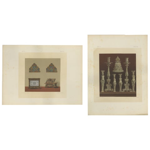 Pair Bavarian Royal Chapel Decorative Objects Chromolithographs, Munich, 1874