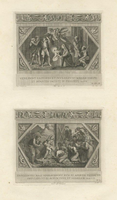 Antique Religion Engraving Illustrating Vatican Frescos Painted by Raphael, 1850, close-up 3