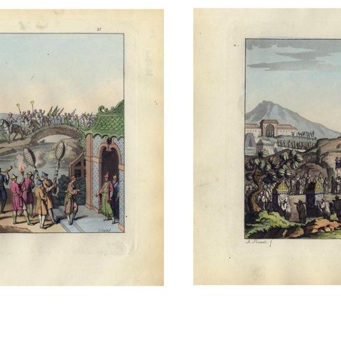 Chinese Ceremonial Processions, Hand-Colored Engravings from Ferrario, 1815, close-up 1