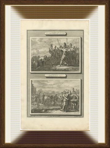Death of the Amalekite Messenger and Uzzah Struck Down, Mortier circa 1700, shown framed
