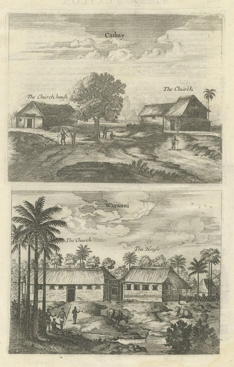 Antique Print of the Churches of Cathay and Waranni in Ceylon 'Sri Lanka', 1703, close-up 1