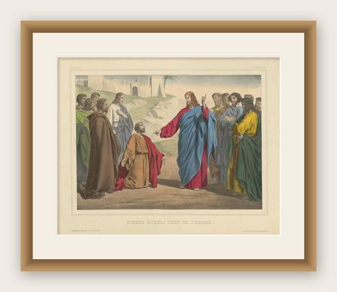 Antique Religious Print ‘No. 23’ Peter Appointed Head of the Church, circa 1840, shown framed