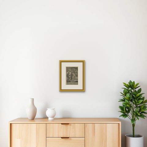 Statio I, Christ Condemned to Death, Antique Mezzotint, Late Baroque, shown framed on a wall, true to size