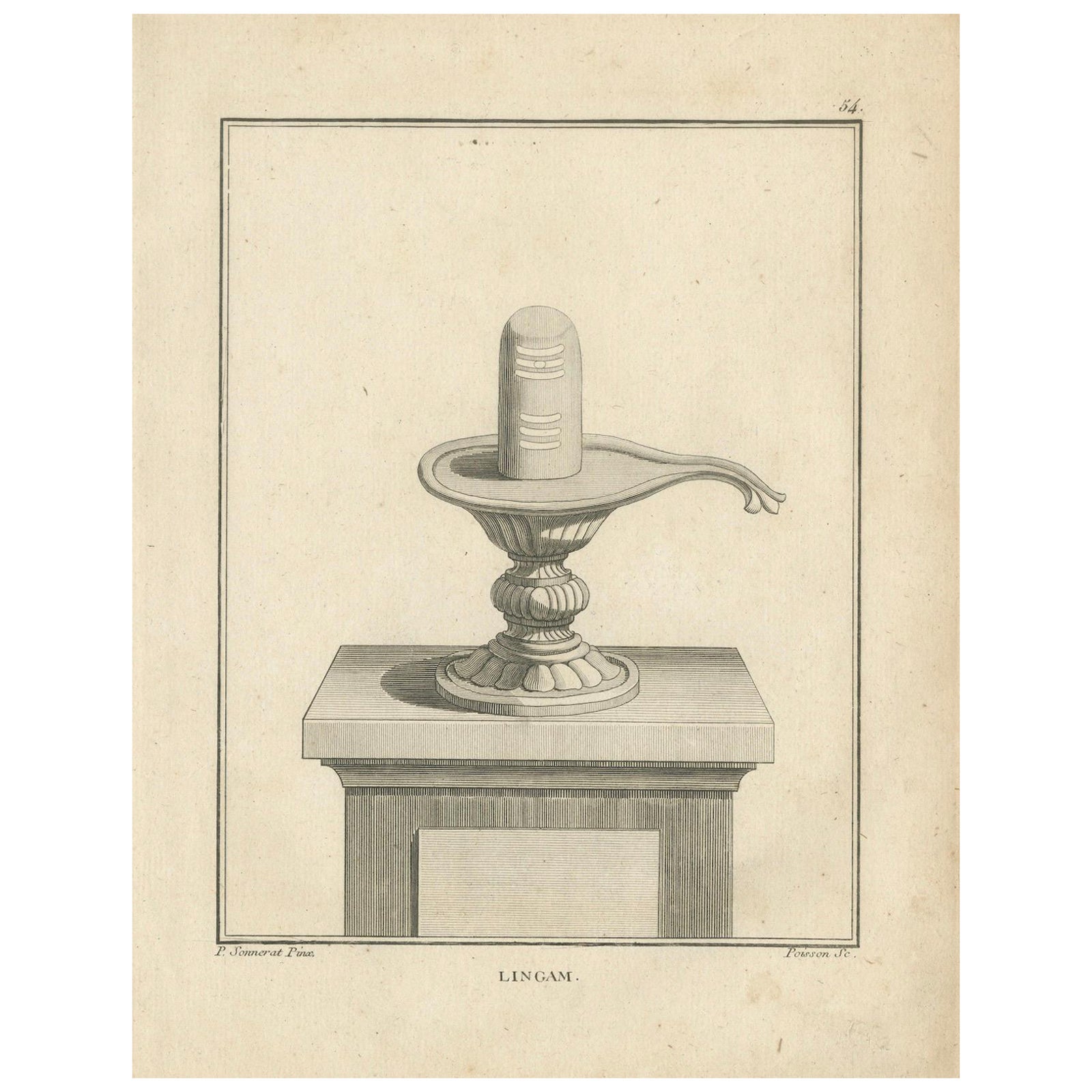 1806 Engraving: Sacred Lingam, Symbol of Shiva in Hindu Worship