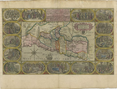 1625 Petrus Plancius / Cloppenburg Map of the Holy Land with Biblical Vignettes