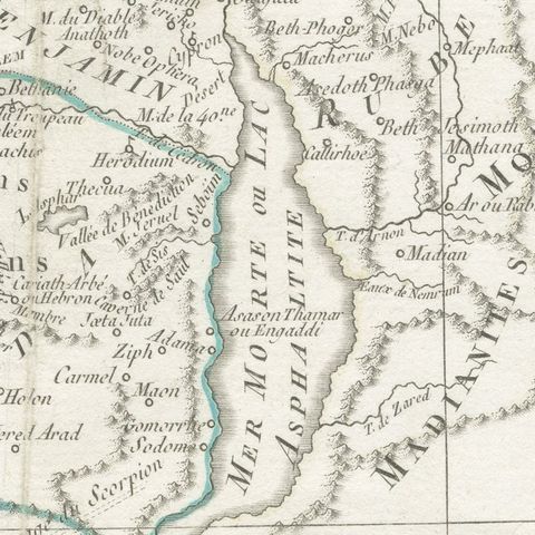 Antique Map of Judaea or the Holy Land with the Twelve Tribes, circa 1800, close-up 6