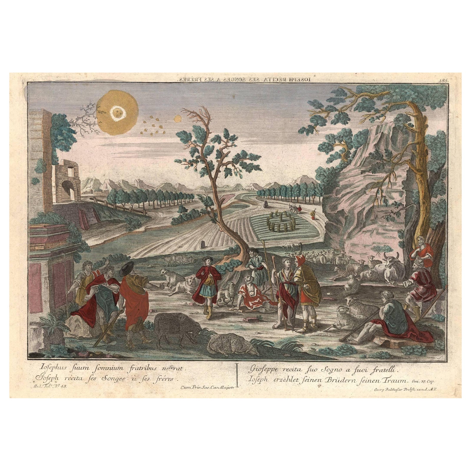 Optica Print of Joseph Relating His Dream to His Brothers, 1770, Biblical Scene