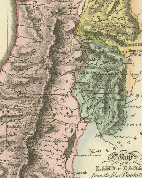 Canaan from the Flood to Moses and Joshua, Antique Hand-Colored Map, 1823, close-up 2