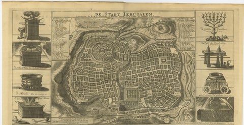 Antique Bible Plan of Ancient Jerusalem, 1743, view 7