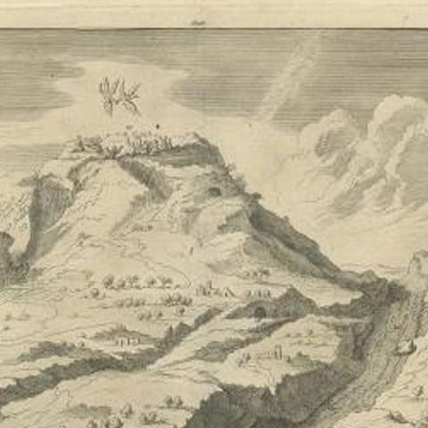 Antique Print Depicting Mount Olivet, East of Jerusalem, 1725, close-up 1