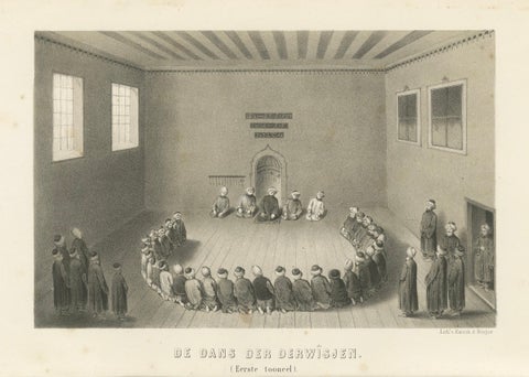Islamic Ritual Print Dance of the Dervishes Ceremony, 1863 Dutch Lithograph, close-up 5