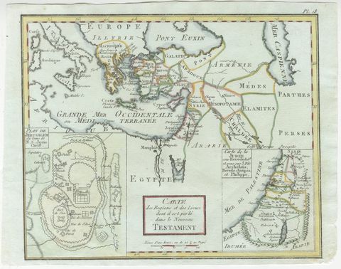 Antique New Testament Map with Plan of Jerusalem after Bonne, circa 1770