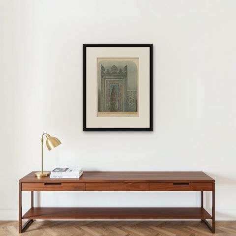 Islamic Architectural Print, Mihrab of Sultan Mehmed I, Ottoman Empire 1924, shown framed on a wall, true to size