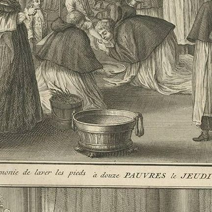 Antique Print of Two Religious Ceremonies by B. Picart, 1724, close-up 1