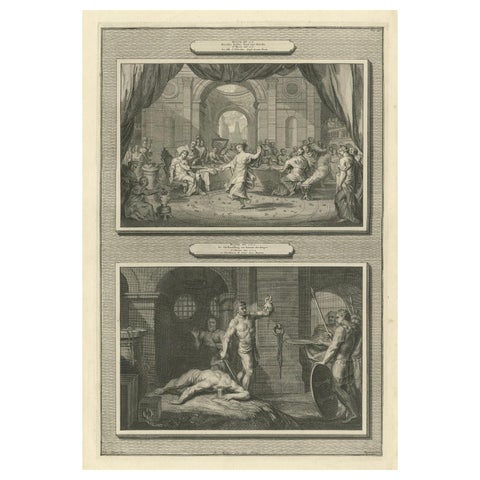 Antique Religious Engravings, Dance of Salome & John the Baptist Beheaded, 1700