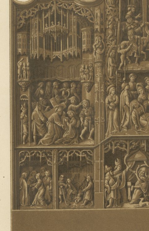 Carved Oak Retable of 1500, Saint Germain l'Auxerrois, Paris, 1851, close-up 2