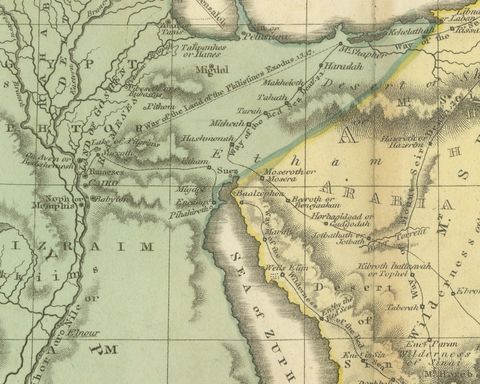 The Exodus Route from Egypt to Canaan, Antique Wyld Map, 1823, close-up 2