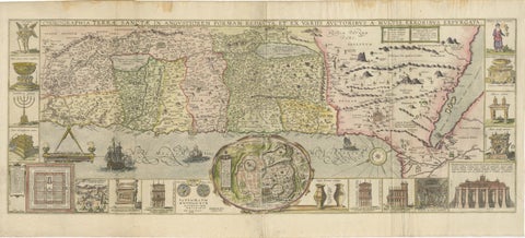 1632 Decorative Map of the Holy Land, Insets of Jerusalem and Biblical Artefacts, view 2