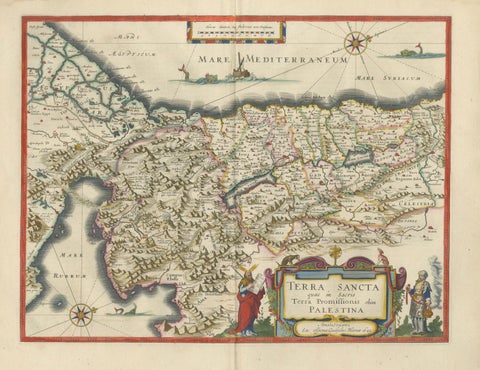 Blaeu Holy Land Map, Terra Sancta Palestina, Figural Cartouche, 1642, close-up 1