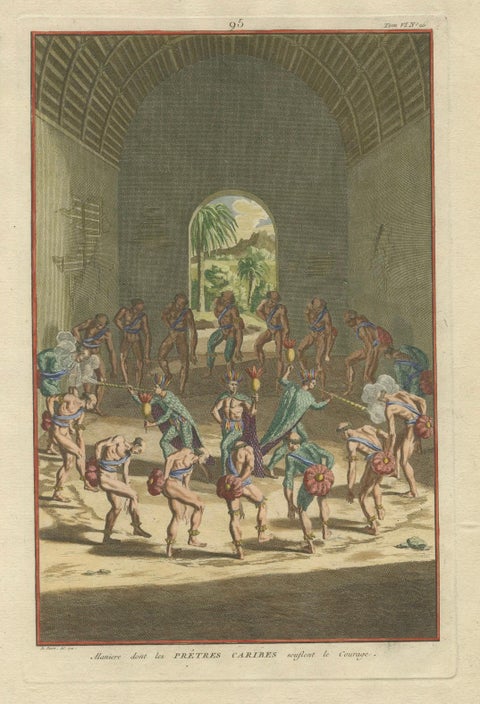 Carib Priests Instilling Courage: A Ritual Dance of the Caribbean, 1722, close-up 4