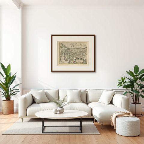 Antique Blaeu Holy Land Map, Terra Sancta Palestina, 1629, shown framed in a room, true to size