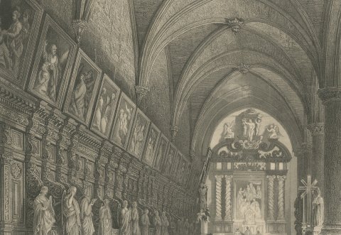 Church of St. Paul, Antwerp, Interior, Steel Engraving after T. Allom, c. 1850, close-up 1