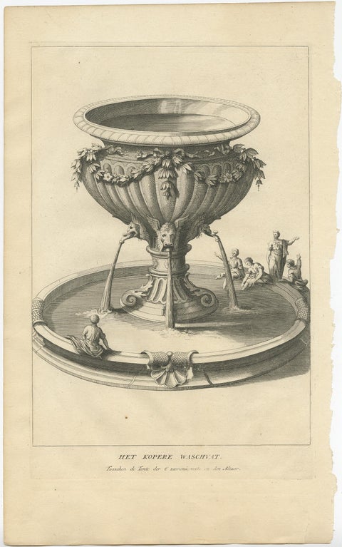 Antique Engraving of the Brass Laver in Solomon's Temple, Jerusalem, ca.1725, view 3