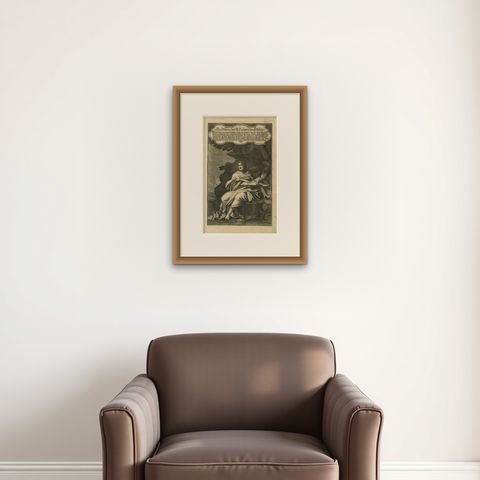 Antique Portrait of John the Evangelist, German Bible Illustration, 1708, shown framed on a wall, true to size