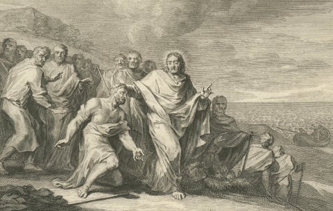 Christ Healing the Blind Man and the Possessed Mute, Pieter Mortier, ca. 1700, close-up 4