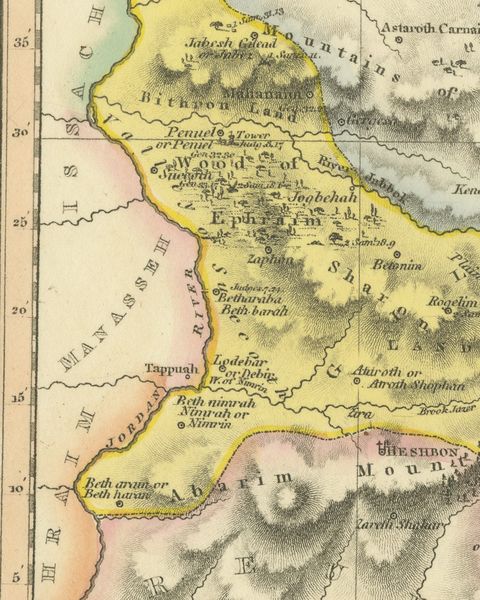 Antique Scripture Map of the Tribe of Gad, Hand-Colored, Wyld, 1823, close-up 2