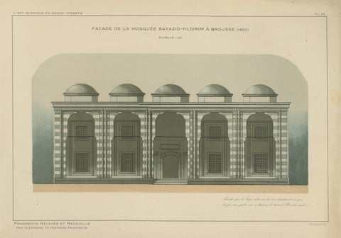 Ottoman Mosque Facade Lithograph, Bursa (Bayezid Yıldırım), 1924