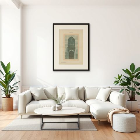 Antique Islamic Architecture Print, Green Tomb Portal Bursa, Raymond 1924, shown framed in a room, true to size