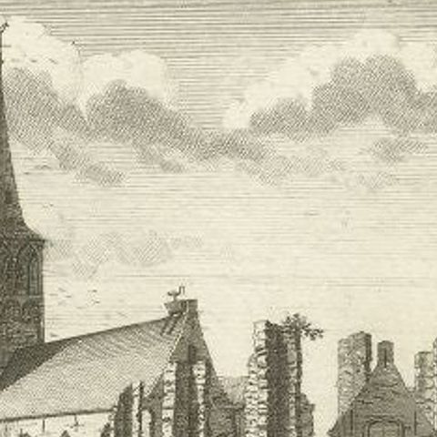 Antique Print of the Church of Heemskerk in The Netherlands, c.1730, close-up 1