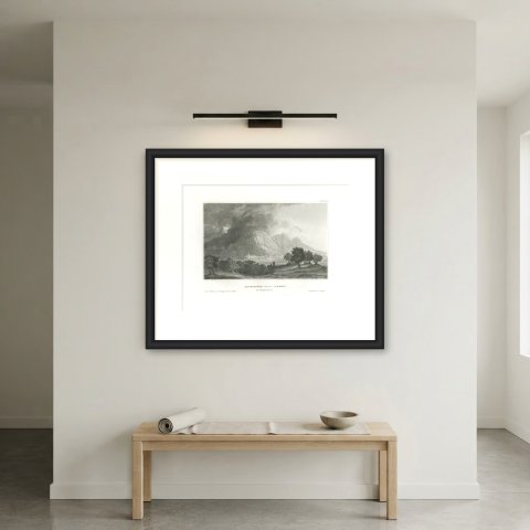 Antique Landscape View of Arimathea in Palestine, Steel Engraving, circa 1850, shown framed on a wall, true to size