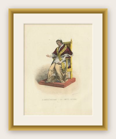 Hand-colored Lithograph, Sa Sainteté Recevant (His Holiness Receiving), 1862, shown framed