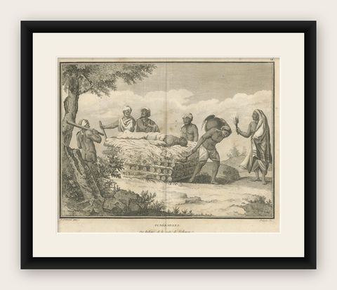Hindu Funeral Ceremony, Vaishnavite Rites, Sonnerat Engraving, Paris 1806, shown framed