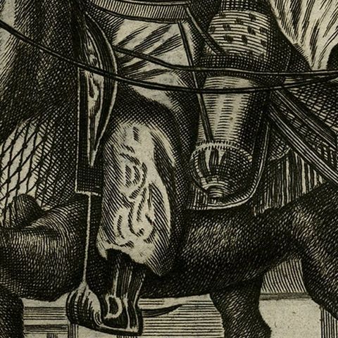 Two Original Japanese Engravings on One Sheet, Soldiers & a Priest, 1669, close-up 2