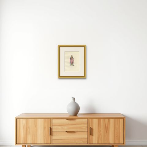 Antique Print of a Canon Nun by Bonnard, '1860', shown framed on a wall, true to size