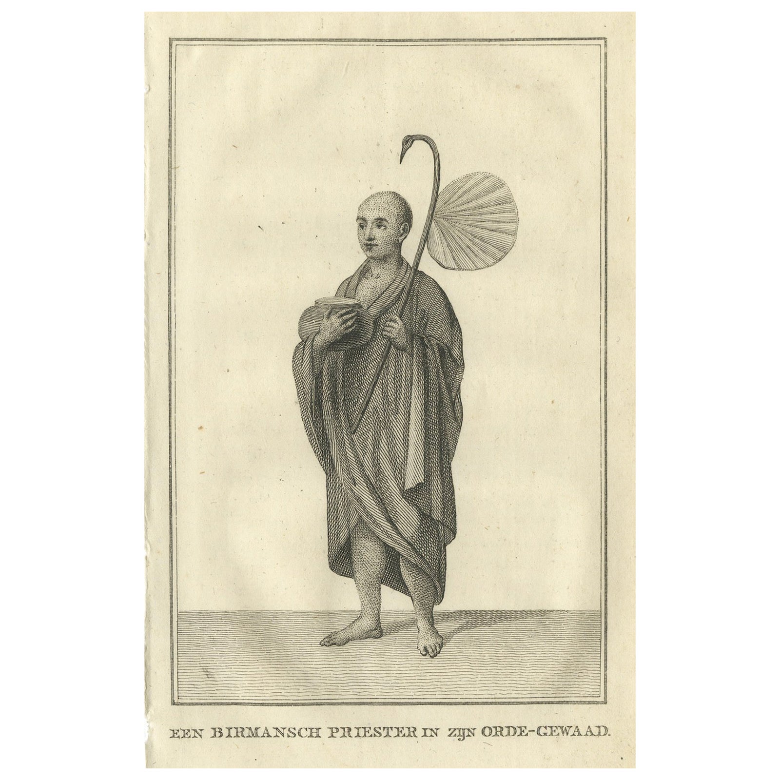 Burmese Monk in His Religious Robe, Antique Costume Print, circa 1800