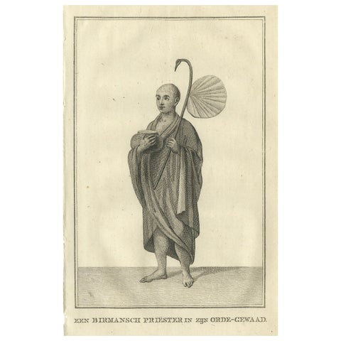 Burmese Monk in His Religious Robe, Antique Costume Print, circa 1800
