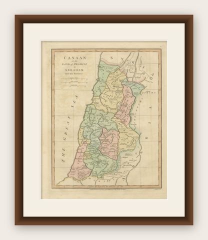 The Land of Promise, Elegant Hand-Colored Biblical Map of Canaan, London 1827, shown framed