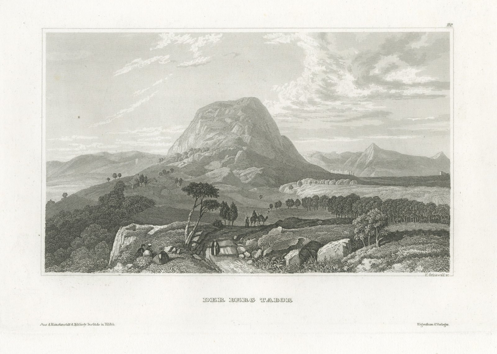 Antique Steel Engraved View of Mount Tabor, Holy Land, circa 1850