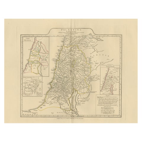 Antique Map of Biblical Palestine, Holy Land & Jerusalem Insets, c.1818