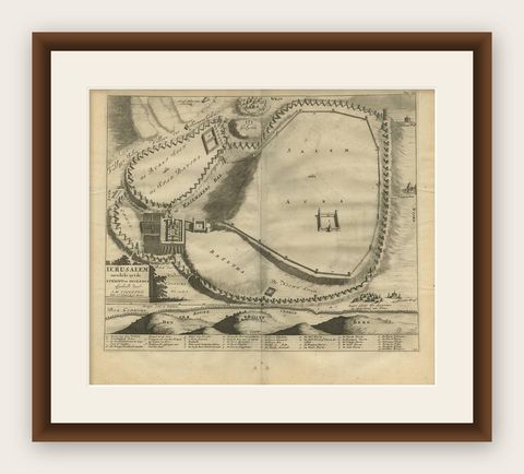 Antique Bible Plan of Jerusalem by Covens & Mortier, 1743, shown framed