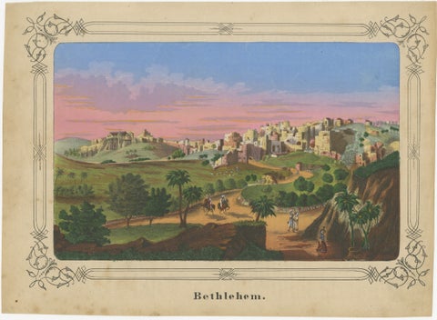 Romantic Antique View of Bethlehem Holy Land under a Pink Sunset, ca. 1850