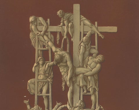 Antique Chromolithograph Deposition of Christ, Reiche Kapelle Munich, 1874, close-up 5