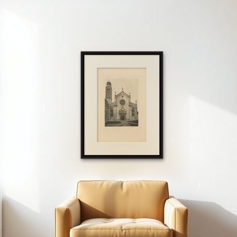 Pl. 26 Antique Print of Madonna dell'Orto in Venice, circa 1890, shown framed on a wall, true to size