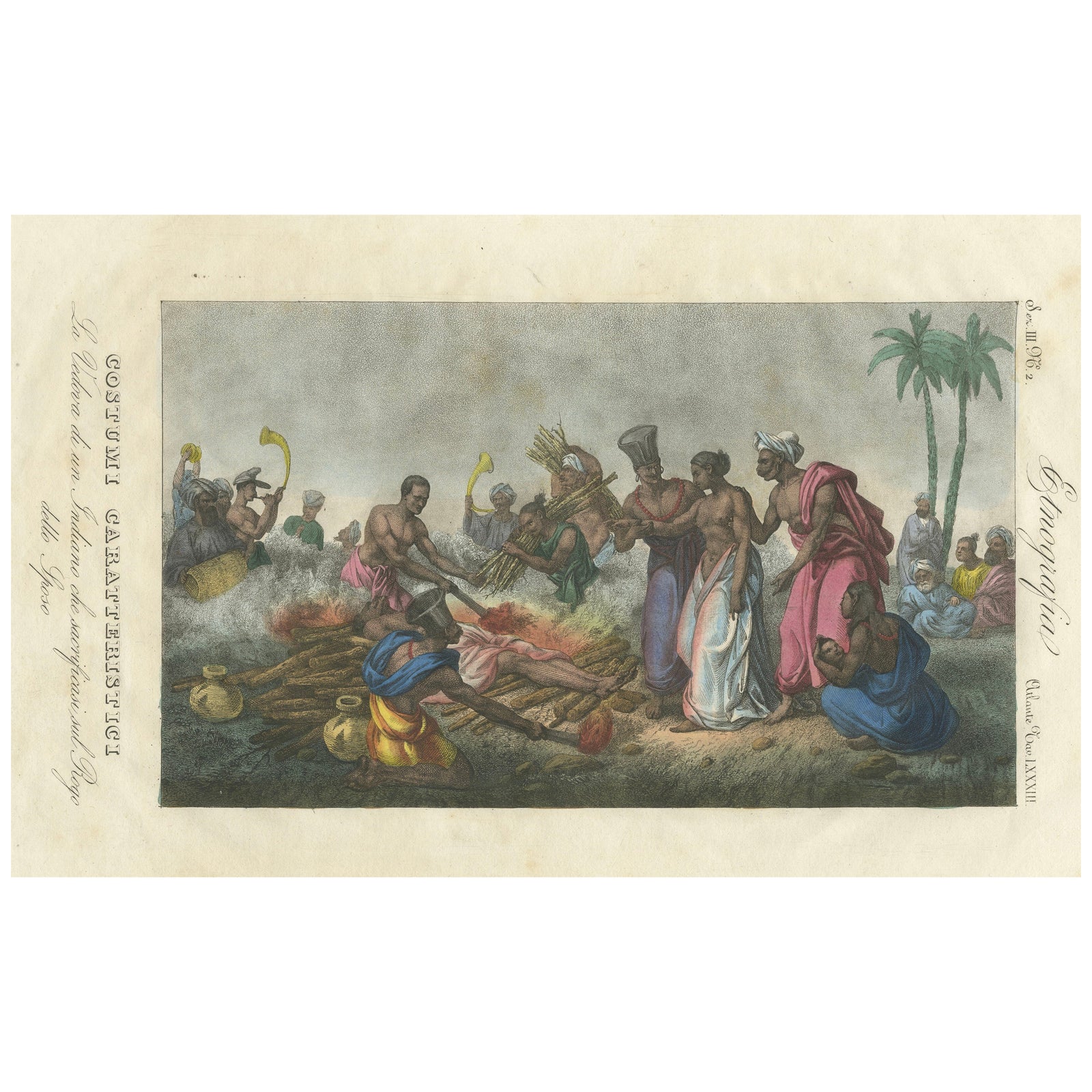 Historical Depiction of a Widow's Sacrifice on a Funeral Fire in India, 1827