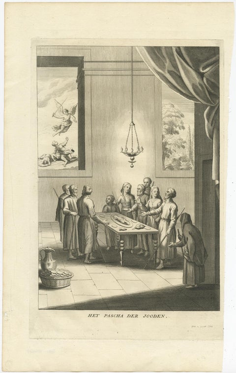 Antique Print of the Jewish Feast or Commemoration of the Passover, 1725, view 2